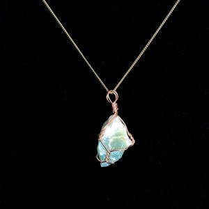 Wire Wrapped Green Stone on a Vintage Gold Tone Chain Necklace
